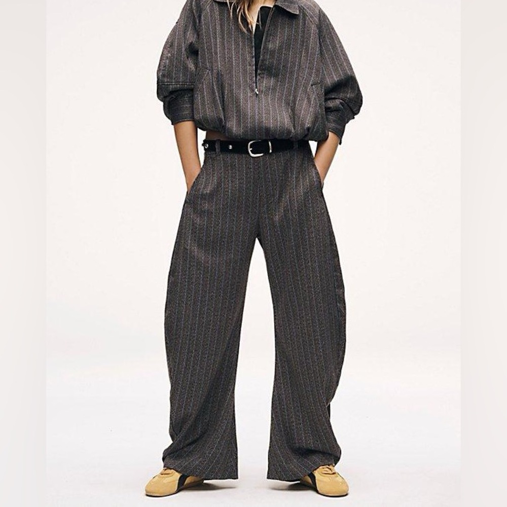 Free People Spotlight Herringbone Trousers Dean Suiting Chocolate Combo